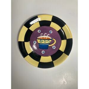 Cardinal Hand Painted Plate Jazz series black yellow purple image of hot cup